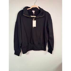 NWT! A New Day Oversized Half -Zip Funnel Neck Sweatshirt - Black & Gold - Large